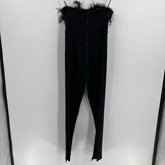 Alice + Olivia Idell Strapless Feather Trim Zip Jumpsuit Black Women’s Size 6 - Picture 6 of 10